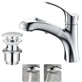 Homelody Wasserhahn Bad+Universal Ablaufgarnitur Pop-Up Ventil 1 1/4 Zoll Messing Mischbatterie mit Ausziehbar Brause Waschtischarmatur 2 Strahlarten