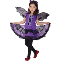 Mädchen Fledermaus Halloween Kostüm Kinder Flügel Hexe Tutu Kleid Karneval Party (Lila, 4-6 Jahre)