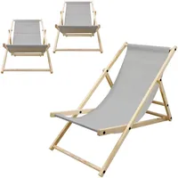 ECD Germany 3er Set Liegestuhl klappbar, Hellgrau, Holz, 52x83x117