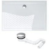 doporro Duschwanne 80x100 Duschtasse Lucia02 flach inkl. Ablaufgarnitur Weiß aus Acryl mit Anti-Rutsch Profil und DIN-Anschlüssen auch für bodenebene Montage geeignet