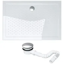 doporro Duschwanne 80x100 Duschtasse Lucia02 flach inkl. Ablaufgarnitur Weiß aus Acryl mit Anti-Rutsch Profil und DIN-Anschlüssen auch für bodenebene Montage geeignet