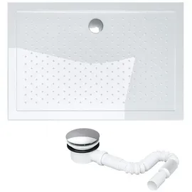 doporro Duschwanne 80x100 Duschtasse Lucia02 flach inkl. Ablaufgarnitur Weiß aus Acryl mit Anti-Rutsch Profil und DIN-Anschlüssen auch für bodenebene Montage geeignet