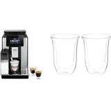 De'Longhi PrimaDonna Soul Perfetto ECAM 612.55.SB Kaffeevollautomat & De’Longhi DLSC312 Doppelwandiges Thermoglas Latte Macchiato, Durchsichtig,330 milliliters, 2 Stück (1er Pack)