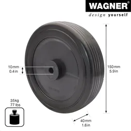 Wagner System GmbH WAGNER Vollscheibenrad - Durchmesser Ø 150 x 40 mm, Achsloch Ø 10 mm, Kunststoff, schwarz, Tragkraft 35 kg - 03715001