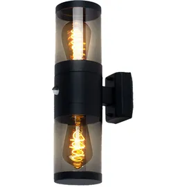 GLOBO Außenleuchte Wandlampe mit Bewegungsmelder Gartenleuchte Fassadenleuchte, Up Down Strahler, Edelstahl, schwarz rauch, 2x E27, Dxh 10,2x42 cm, 2er Set