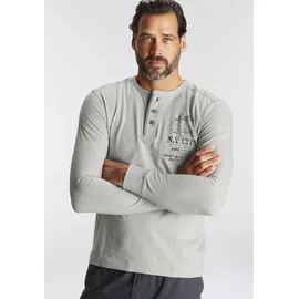 MAN'S WORLD Henleyshirt Langarm, mit lässigem Print, Rundhalsausschnitt mit Knopfleiste Man's World grau