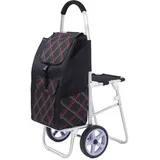 Zusammenklappbarer Einkaufswagen mit Sitz, kompakter Einkaufswagen, Treppensteig-Design, 100 kg Kapazität, leichter Allzweckwagen für Senioren, tragbar und faltbar, schwarzes Rad