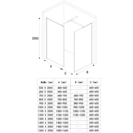 doporro Luxus Duschwand Duschabtrennung 120x90 Walk-in Dusche aus 2 festen Glaselementen mit Stabilisator aus Echtglas 8mm Esg-sicherheitsglas Klar...