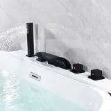 5 Loch Wannenrandarmatur Wasserfall, Badewannenarmatur Mit Led Thermostat Handbrausen Armatur Set, ZeitgenöSsische FüR Dusche Und Badewanne
