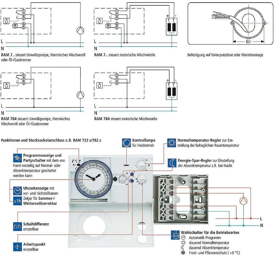 Uhrenthermostat Theben RAM 782 in weiß, Steckreiter, 24 Stunden/7 Tage Programm