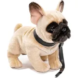 Uni-Toys - Französische Bulldogge (beige), mit Leine - 27 cm (Länge) - Plüsch-Hund, Dogge, Haustier - Plüschtier, Kuscheltier