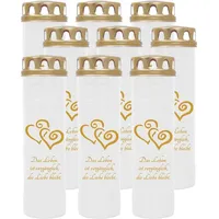 HS Candle Grabkerze mit Motiv 100h Brenndauer (9-tlg), Ø7xH25 cm, Grabkerze mit Motiv im 1er, 3er, 6er, 9er Pack weiß