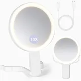 VINATO Faltbarer Schminkspiegel mit 10X Vergrößerung & Beleuchtung, Dual-Sided Kosmetikspiegel mit 3 Lichtmodi, Tragbarer Vergrößerungsspiegel mit LED für Unterwegs