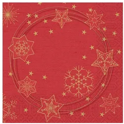 DUNI Zelltuch Serviette 33x33cm 1/4F. Star Shine Red