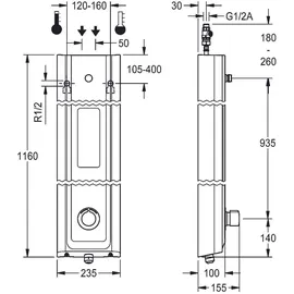 KWC AR Duschpaneel, F5, hydr., MIRANIT, Mischer, f. Duschkopf, Ablage, ABE