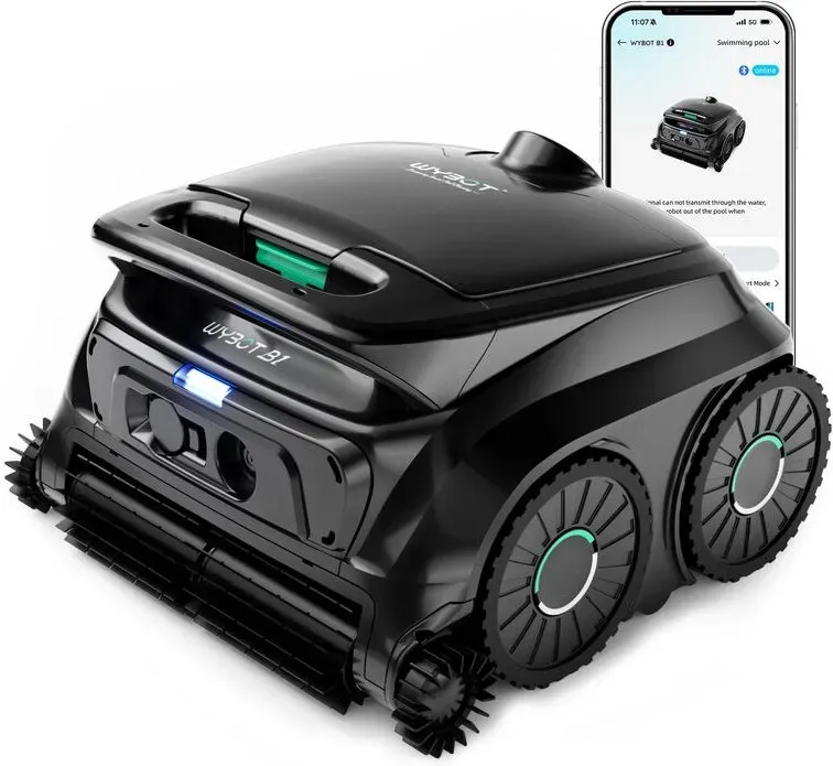 [OTA-Upgrade] WYBOT B1 Poolroboter, Boden- und Wandeinreinigung, 120 min Laufzeit kabelloser Poolsauger für Einbaupools & Aufstellpools, Smarte Navigation, Selbstparken, Schwarz Grün (2026 Neu)