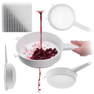 KADAX Küchensieb 20 cm, Feinsieb aus Kunststoff, Feinmaschiges Sieb aus Plastik, Kunststoffsieb für die Küche, Fein Plastiksieb mit lange Griff (Weiß)