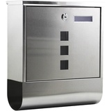 Wiltec Briefkasten mit Zeitungsrolle 305 x 95 x 335 mm, Wandbriefkasten mit Namensschild, Sichtfenstern, Schloss und Zeitungsrolle, Postkasten aus Edelstahl