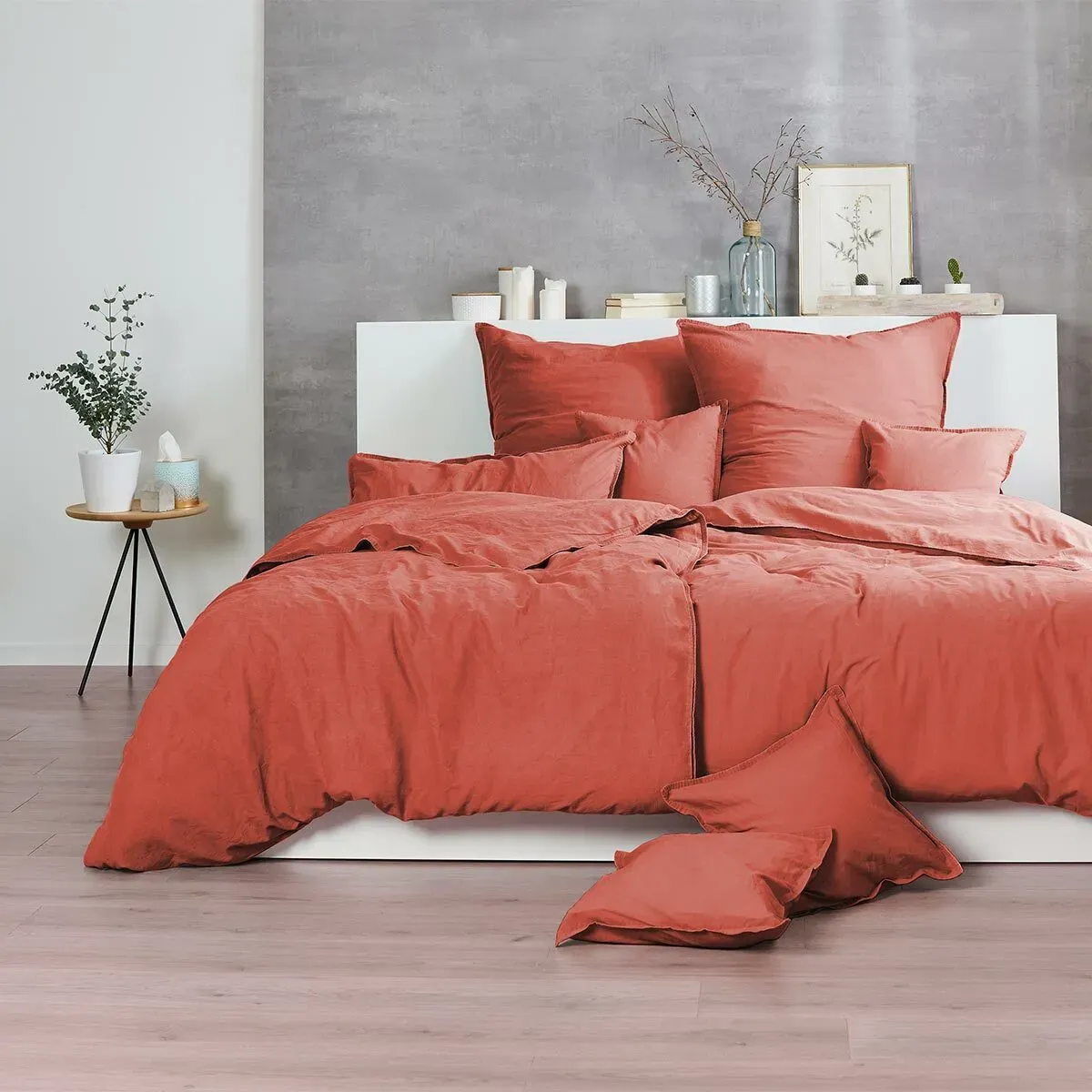 Enrico Coss Bettwäsche Stonewashed Kissenbezug einzeln 40x80 cm | siena - rot