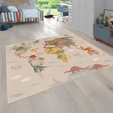 Paco Home Kinderteppich »Bino 583«, rechteckig, 4 mm Höhe, Spielteppich, Motiv Weltkarte & Dinosaurier, Kinderzimmer beige