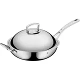 WMF Multiply Wokpfanne 32 cm, Wok Induktion unbeschichtet, Metalldeckel mit Wrasenabzug, Mehrschichtmaterial, Cromargan Edelstahl, Alumiuniumkern