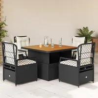 Brokky Gartenmöbel Set mit 4 Verstellbare Hochlehner Stühlen Gartenmöbel Essgruppe Garten Sitzgruppe 4 Personen Sitzgruppe Outdoor Rattan Gartentisch mit Stühlen Set-Schwarz-5-tlg Typ 6