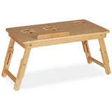 Relaxdays Laptoptisch, Klappbarer Betttisch aus Bambus, höhenverstellbar & neigbar, Lüftungsschlitze & Schublade, natur,