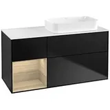 Villeroy & Boch Finion Waschtischunterschrank F681PCPD 120x60,3x50,1cm, Regal links Oak Veneer, Black matt lacquer