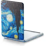 OMIRO 1X/3X Vergrößerungsspiegel, Einzigartige Malerei Kompaktspiegel mit Klassischem PU-Leder, 8,5 * 6,2cm (Sternenhafte Nacht)