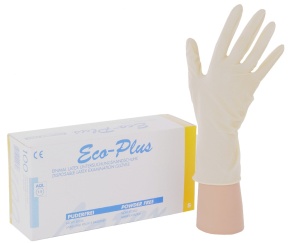 Eco-Plus Einmalhandschuhe Latex, ungepudert, Latexhandschuhe für Pflege, Labor und Medizin, 1 Karton = 10 Packungen, Größe L (8-9)