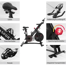 JASPORT Smart Indoor Speedbike S3, leise Heimtrainer, Magnetbremssystem, App mit Trainingskursen, Kinomap & Zwift kompatibel, inkl. Pulsgurt - Schwarz/Weiß