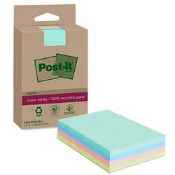 Post-it® Super Sticky Recycling Notes Haftnotizen extrastark farbsortiert, 4 Blöcke