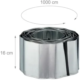 Relaxdays Rasenkante 10m, Metall, verzinkt, flexibel, Umrandung f. Beet oder Rasen, 16cm hoch, silber