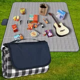 GUSUWU Picknickdecke 200 cm x 200 cm, wasserdicht, Stranddecke, Picknick-Matte, waschbar, leicht, mit Griff, marineblaues Karo, für Wandern, Reisen, Outdoor, Camping, Parks