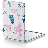 OMIRO 1X/3X Vergrößerungsspiegel, Einzigartige Malerei Kompaktspiegel mit Klassischem PU-Leder, 8,5 * 6,2cm (Rosa Flamingos)