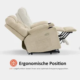 MCombo M MCombo Fernsehsessel mit Aufstehhilfe Elektrisch, Sessel mit Aufstehhilfe, fSeniorensessel für Wohnzimmer, mit Usb 7286 (Stoff, Beige)