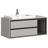 xonox.home Badezimmer Jaru Waschtisch Waschbeckenunterschrank Front/Korpus grau Nb. Abs.schwarz Nb.ca.100x48x48 cm inkl. Waschbecken