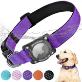 AgoumLux Airtag Hundehalsband mit Airtag Hülle Wasserdicht, GPS Tracker für Hunde Kompatibel mit Apple Air Tag Halsband für Kleine, Mittlere und Große Hunde, Lila, L