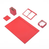 rotes Leder-Schreibtisch-Set – Schreibtischunterlage – Notizpapierhalter – Stifthalter – Lederuntersetzer – Schreibtischzubehör – Schreibtisch-Organizer – rot (5PCS)