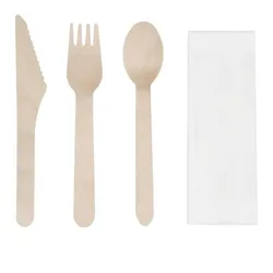 Gastronoble 500 Bestecksets | Fiesta Green Holzbesteck | Messer, Gabel, Löffel + Serviette