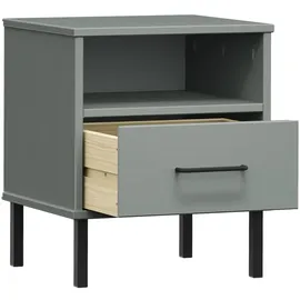 vidaXL Nachttisch OSLO mit Metallbeinen Grau Massivholz Kiefer