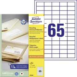 Zweckform LR3666 Recycling Universal-Etiketten, A4, 38 x 21,2 mm, 100 Bogen/6.500 Etiketten, naturweiß