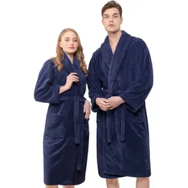 hammetex Bademantel Unisex für Damen und Herren, Ultraweicher Qualitat Flausching Kuschelig Plüsch Lange Leichter Morgenmantel für Paare mit Taschen, Blau - M-L