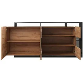 vente-unique Sideboard mit 4 Türen & 4 Ablagefächern - Mit LED-Beleuchtung - Holzfarben hell & Anthrazit - IDESIA
