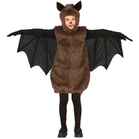 MIMIKRY Fledermaus Kinder Kostüm Fell Braun Tunika Kapuze mit Ohren Flügel Tier Halloween, Kindergröße:10-12 Jahre