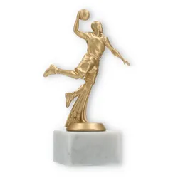Pokal Kunststofffigur Basketballspieler goldmetallic auf weißem Marmorsockel 19,0cm