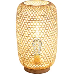 LED Stehlampe Stehleuchte Holzlampe Beistellleuchte Holzleuchte, Bambus natur Bohostil Schalter, 1x E27 Filament LED warmweiß, DxH 31x55cm
