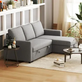 Homcom Ecksofa mit Schlaffunktion Stauraum Schlafsofa mit Chaiselongue L-Form