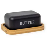 SYLANDO Butterdose , Butterglocke für 250 g Butter , Butter Dish aus Edelstahl , Butterschale mit Edlem & Nachhaltigem Bambusdeckel (Schwarz-15)