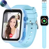 (Blau)Kinder-Smartwatch 4G mit GPS und Telefon, Smartwatch Kinder mit WLAN-Videoanruf-Kamera SOS, IP67 Wasserdichte Kinder-Smartwatch mit GPS-E... - Blau